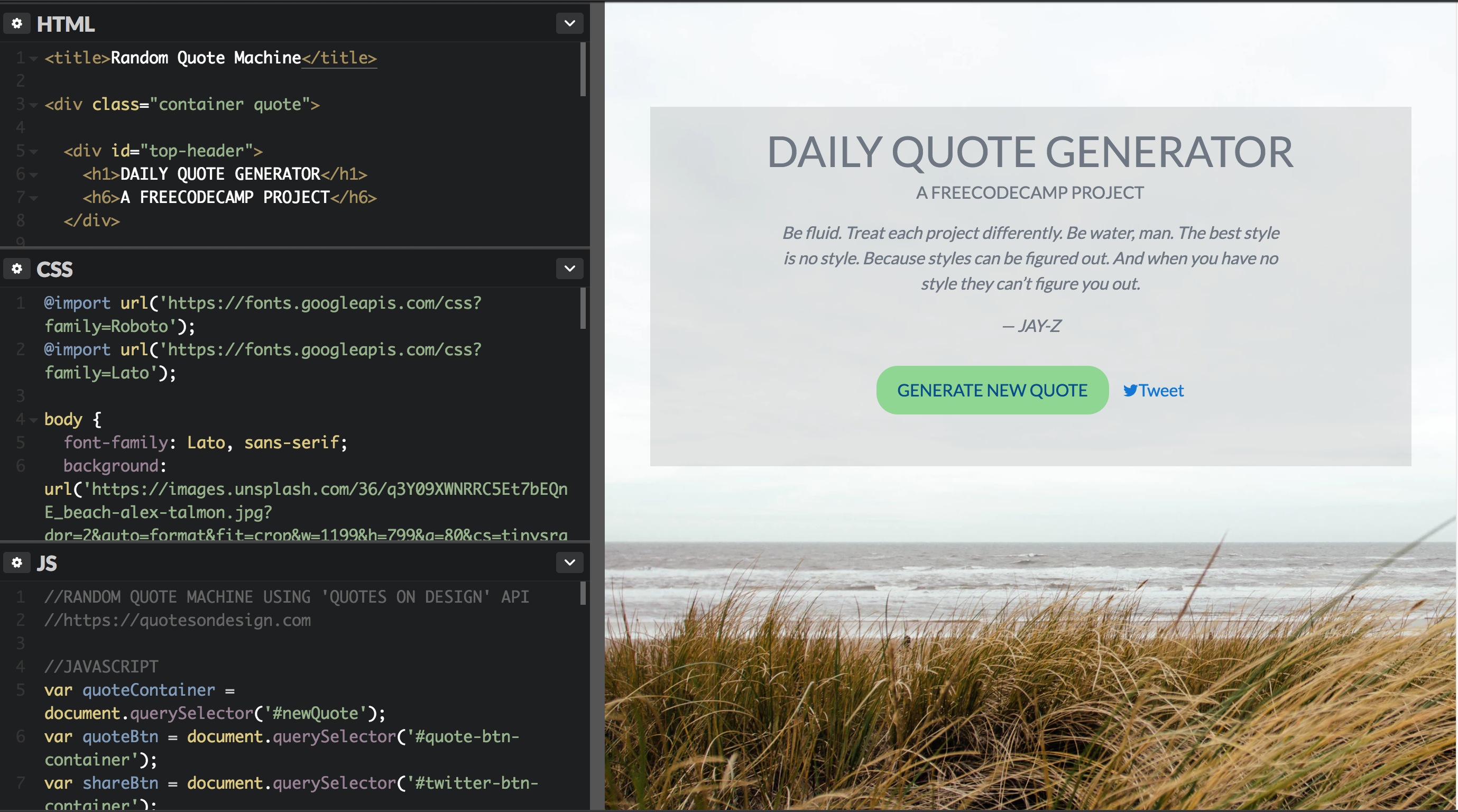 Random quote machine screenshot