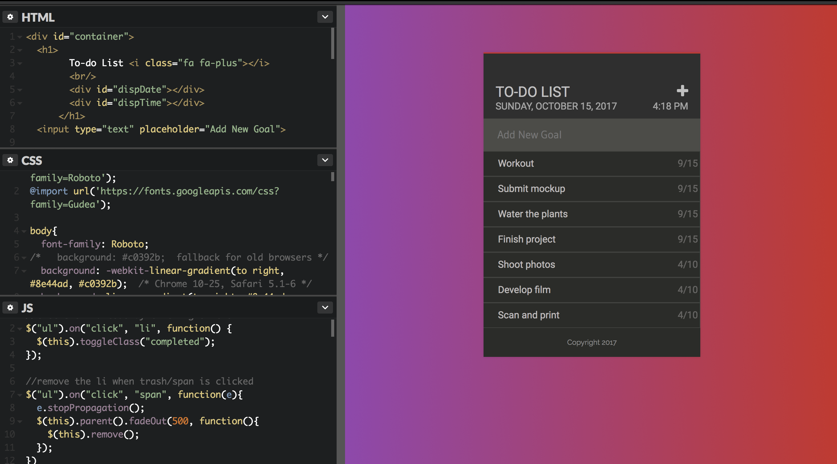 To do list screenshot